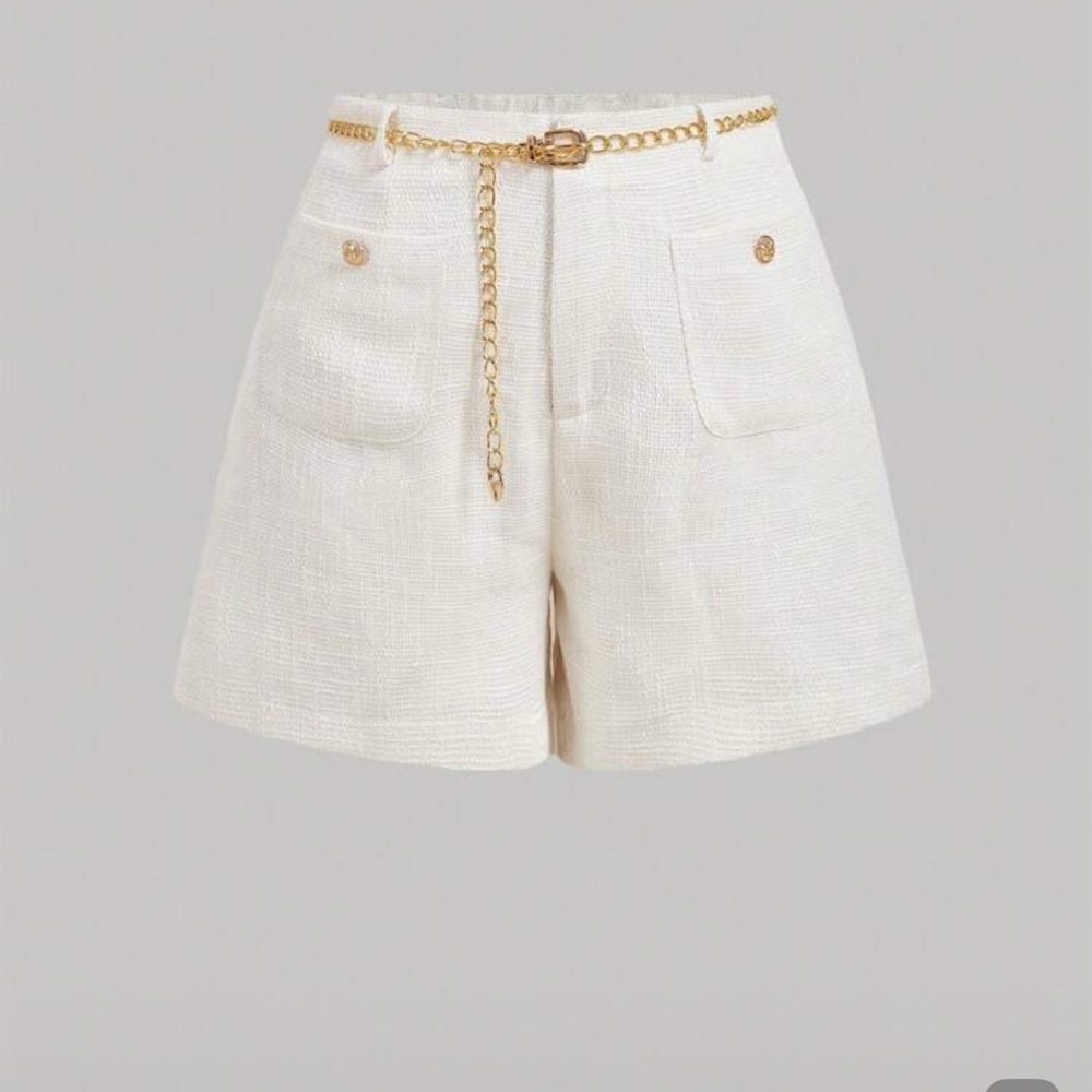 SHEIN White High Waist Shorts with Gold Chain